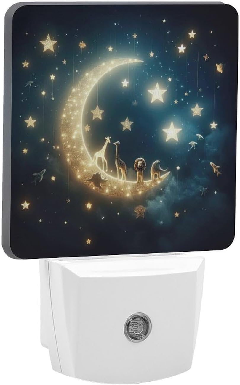 YKJAHSD Moon and Starry Sky Night Light, Plug into Wall Decor Nightlights for Bedroom, Bathroom, Hallway, Kitchen, with Dusk to Dawn…