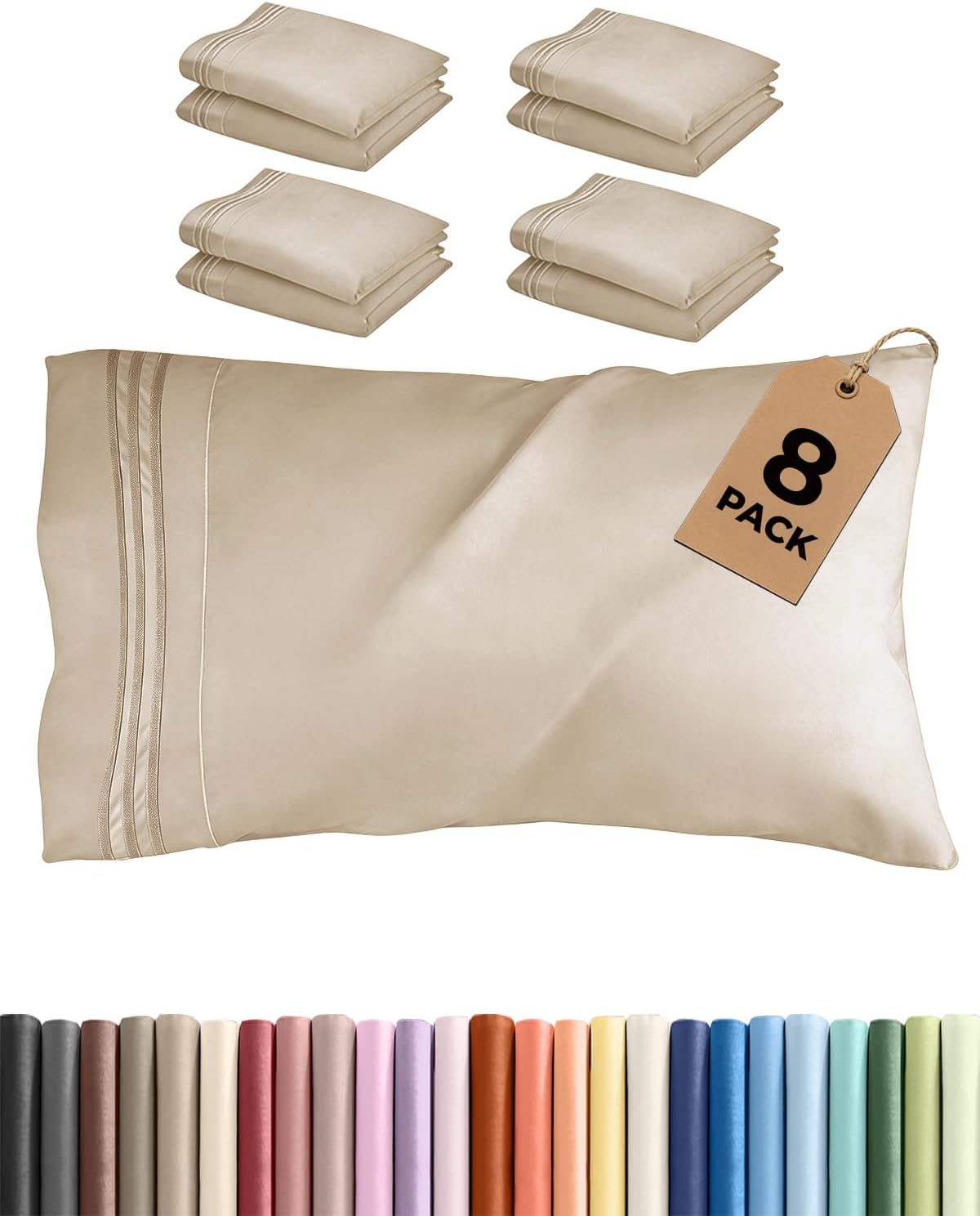 King Standard Pillow Cases Set of 8 - Ultra Soft Hotel Quality Pillowcase Covers - Comfy & Wrinkle Free - Shrink & Fade Resistant…