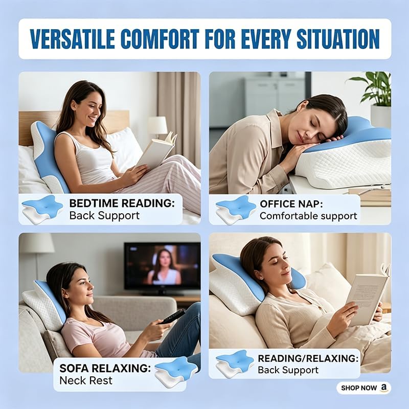 WKEFF Cooling Neck Support Pillow, Adjustable Cervical Memory Foam for, Odorless Ergonomic Orthopedic Bed Pillows for Side Back Sto…