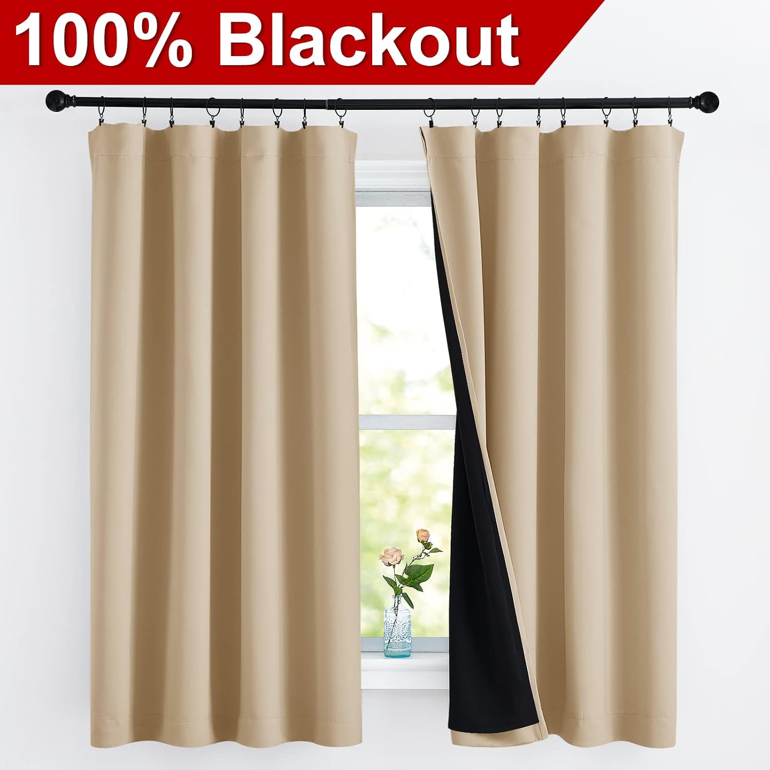 Nicetown Bedroom Full Blackout Cold Blocking Curtain Panels, Super Thick Insulated Window Covers, Rod Pocket Draperies with Black Liner for…