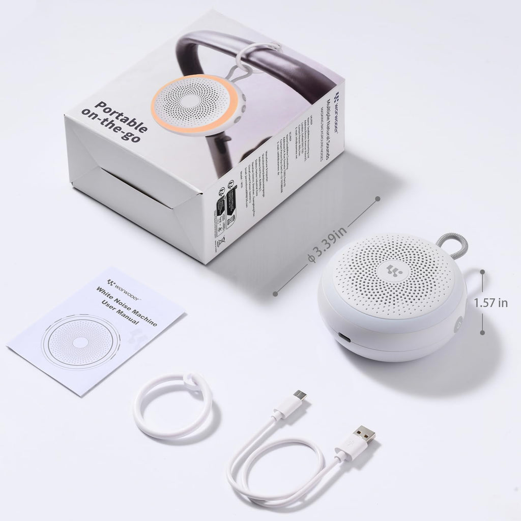 WorWoder White Noise Machine - Portable Sound Machine for Baby Adult, 20 Non-looping Soothing Sound, Noise Canceling for Sleeping, Sound Th…