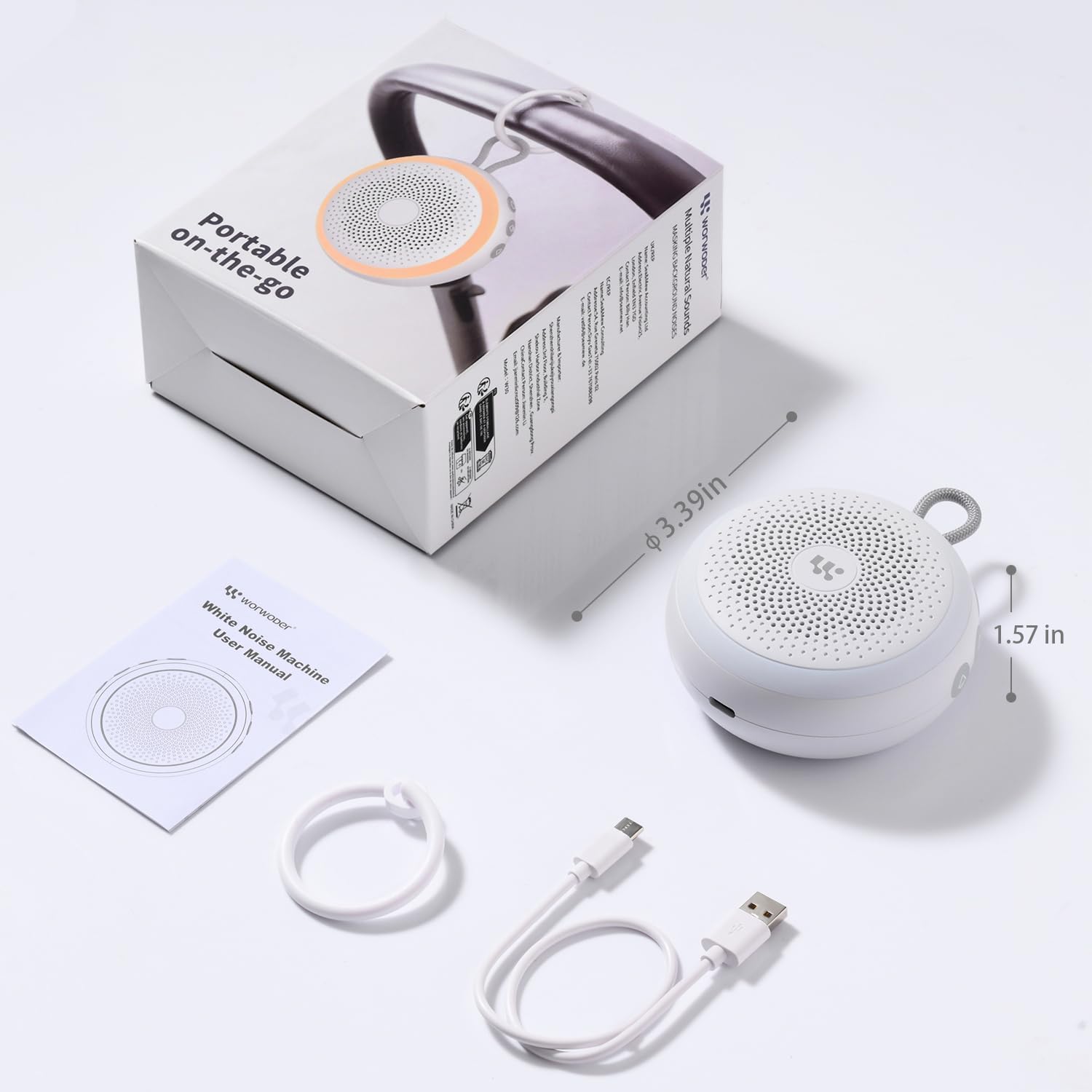 WorWoder White Noise Machine - Portable Sound Machine for Baby Adult, 20 Non-looping Soothing Sound, Noise Canceling for Sleeping, Sound Th…