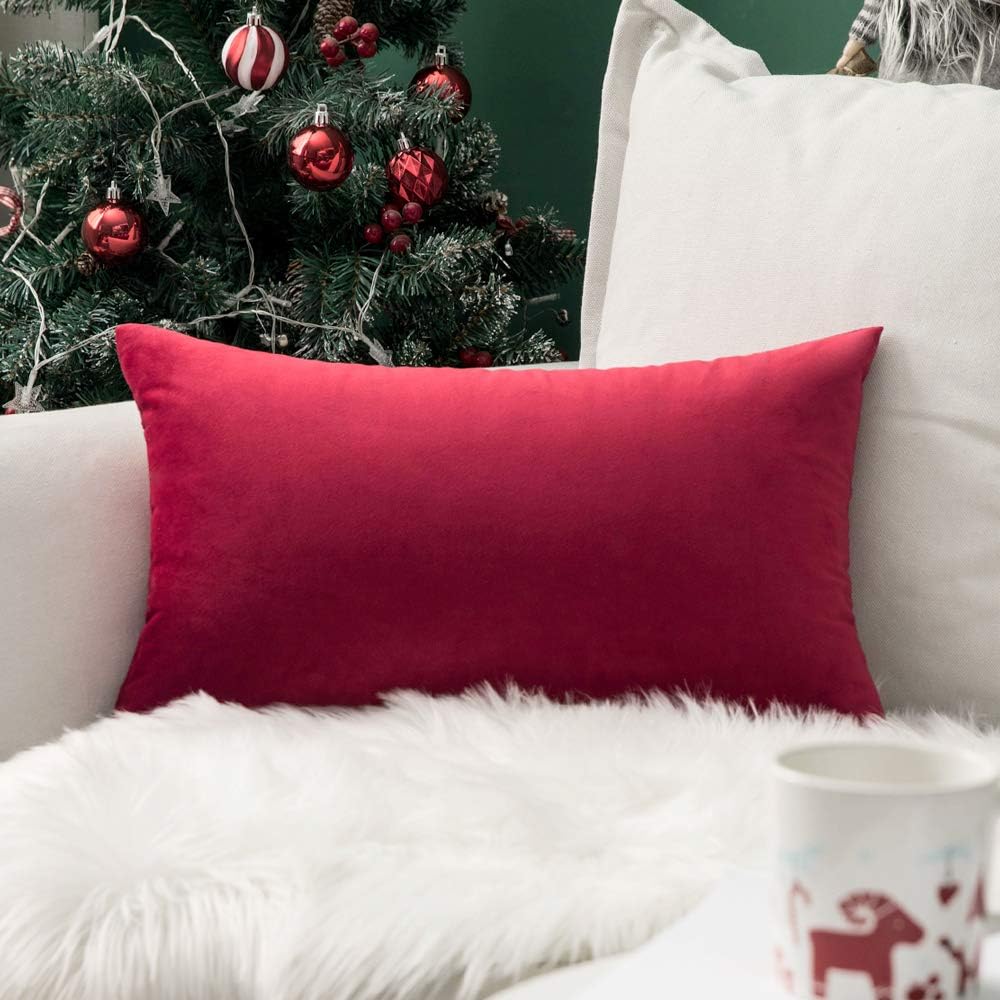 MIULEE Velvet Pillow Cover Christmas Decorative Lumbar Rectangle Pillowcase Soft Solid Cushion Case Home Decor for Couch Sofa Bedroom Car…