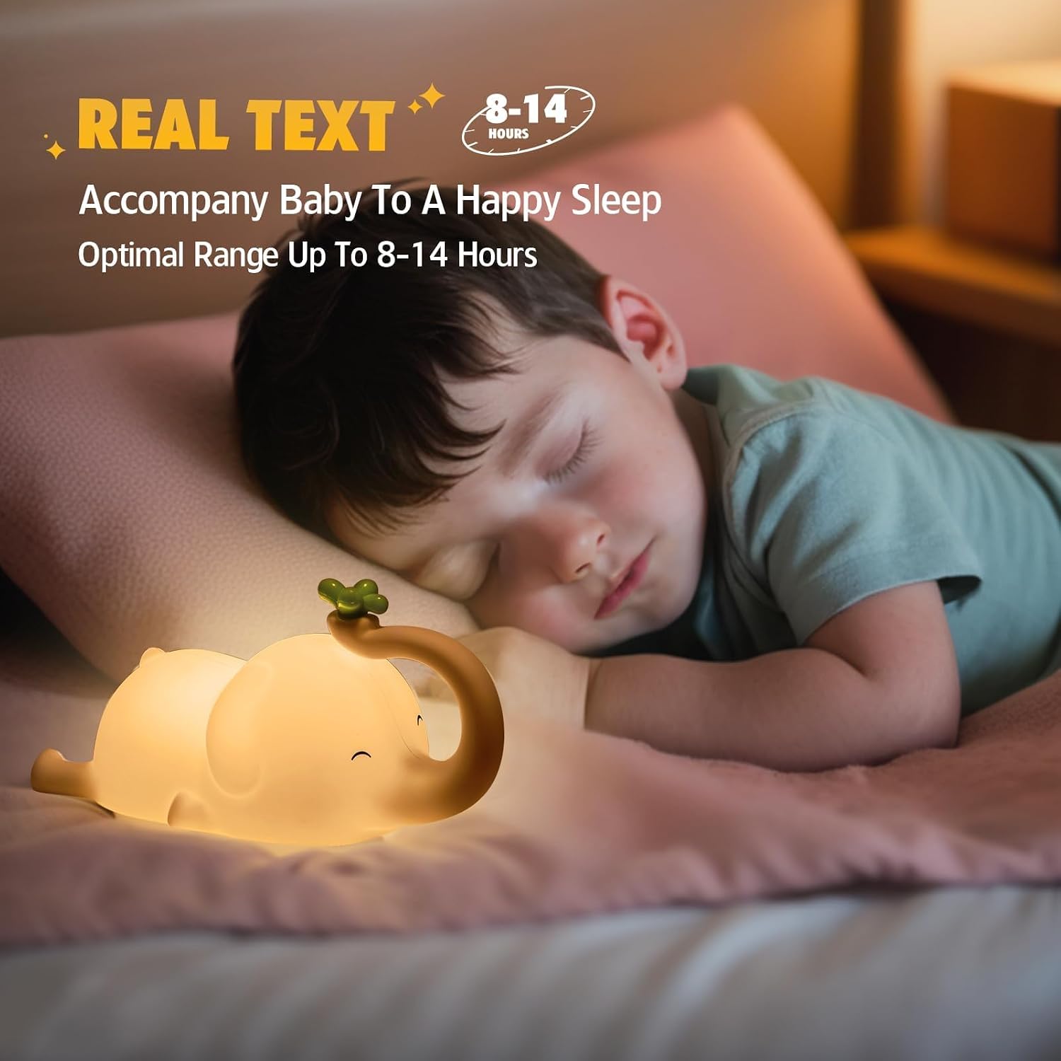 Silicone Elephant Night Light for Kids - 3-Level Dimmable & Rechargeable LED Lamp, Touch Control Soft Animal Light for Nursery, Baby Room…