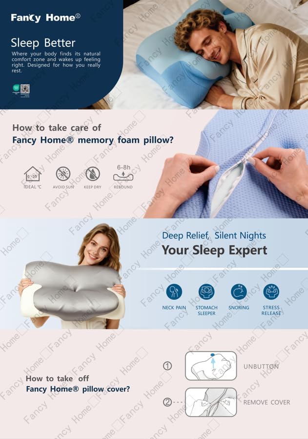 FancyHomeFancyLife Neck Cervical Pillow, Side Sleeper Pillow for Neck Pain, Support Ergonomic Contour Silky Smooth Luxury Memory Foam Pillo…