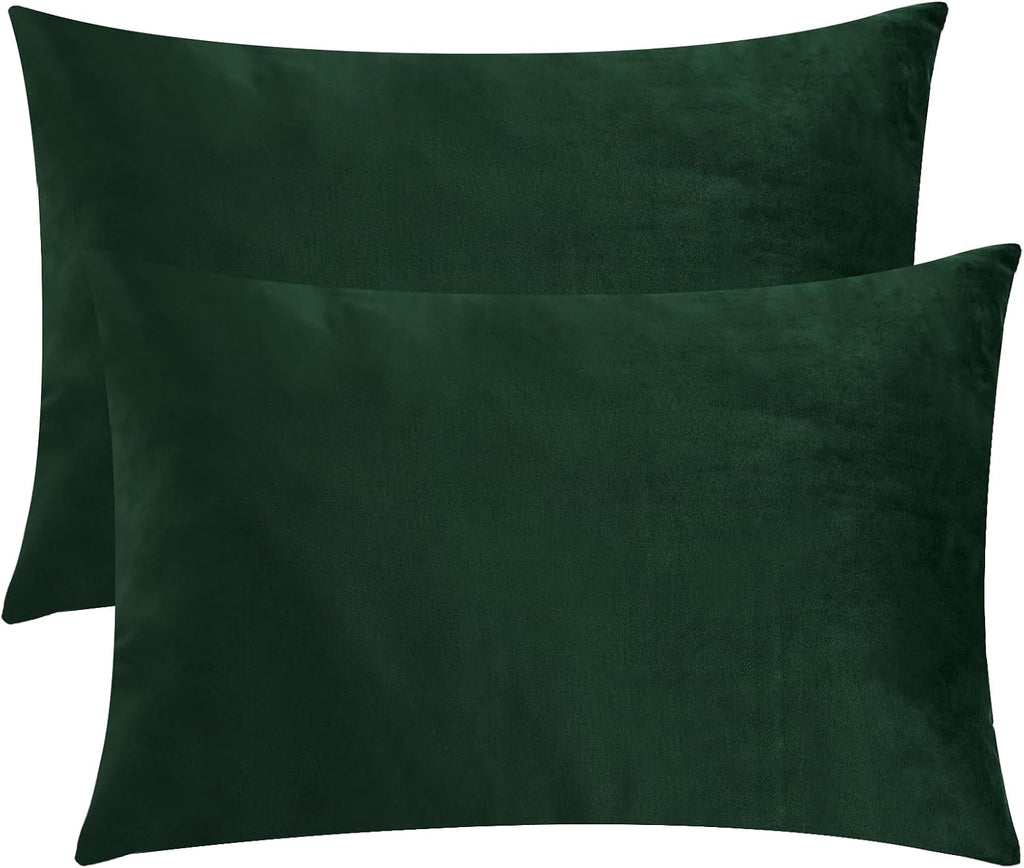 StangH Christmas Pillowcase for Decor, Velvet Pillow Covers with Zipper Closure, Soft Cozy Feeling for Sleeping, Queen Size (Dark Green, 20…
