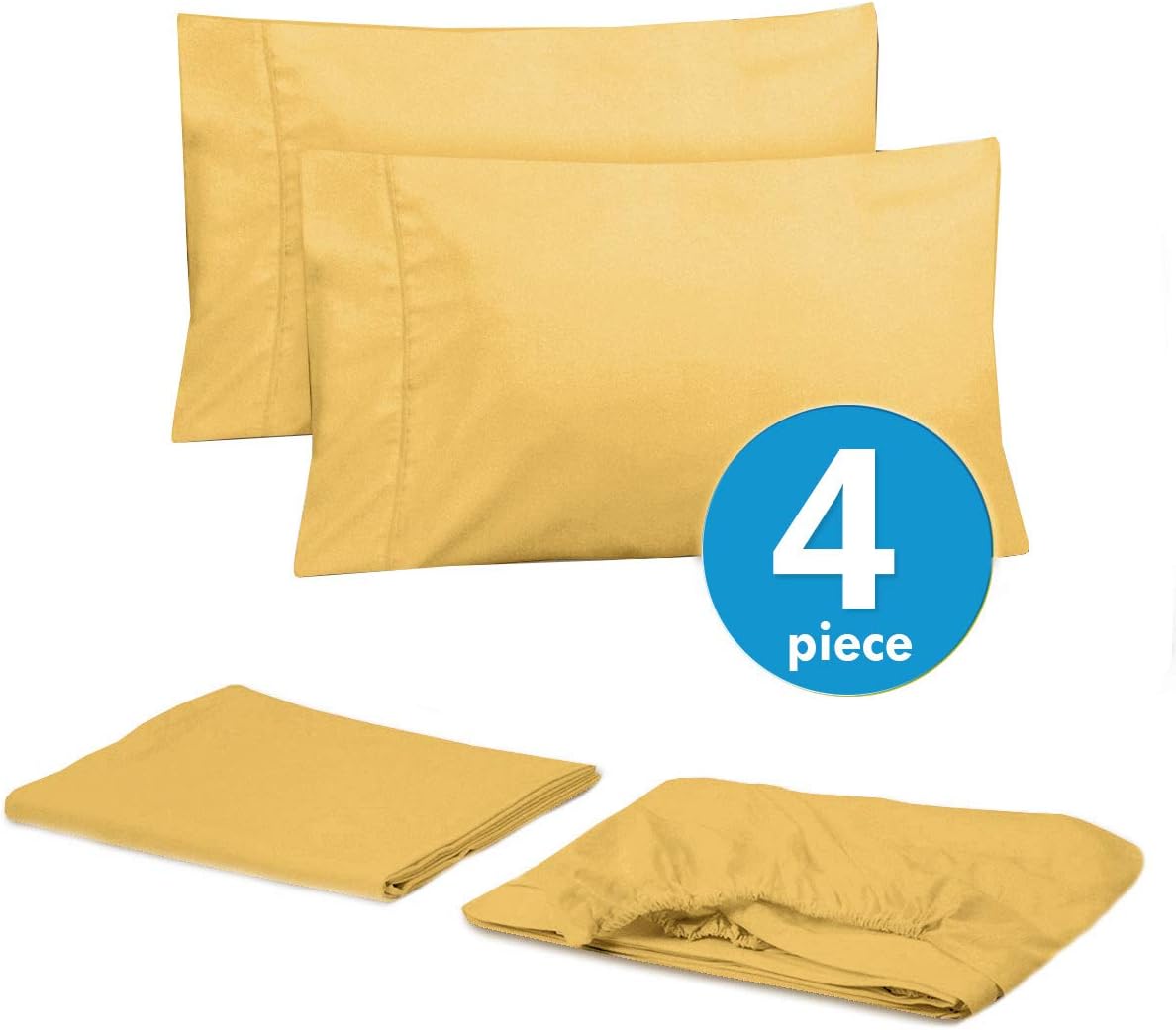 SweetHomeCollection Sweet Home Collection Quality Deep Pocket Bed Sheet Set - 2 Extra Pillow Cases, Value, Twin XL, Yellow, 4 Piece (Pack o…