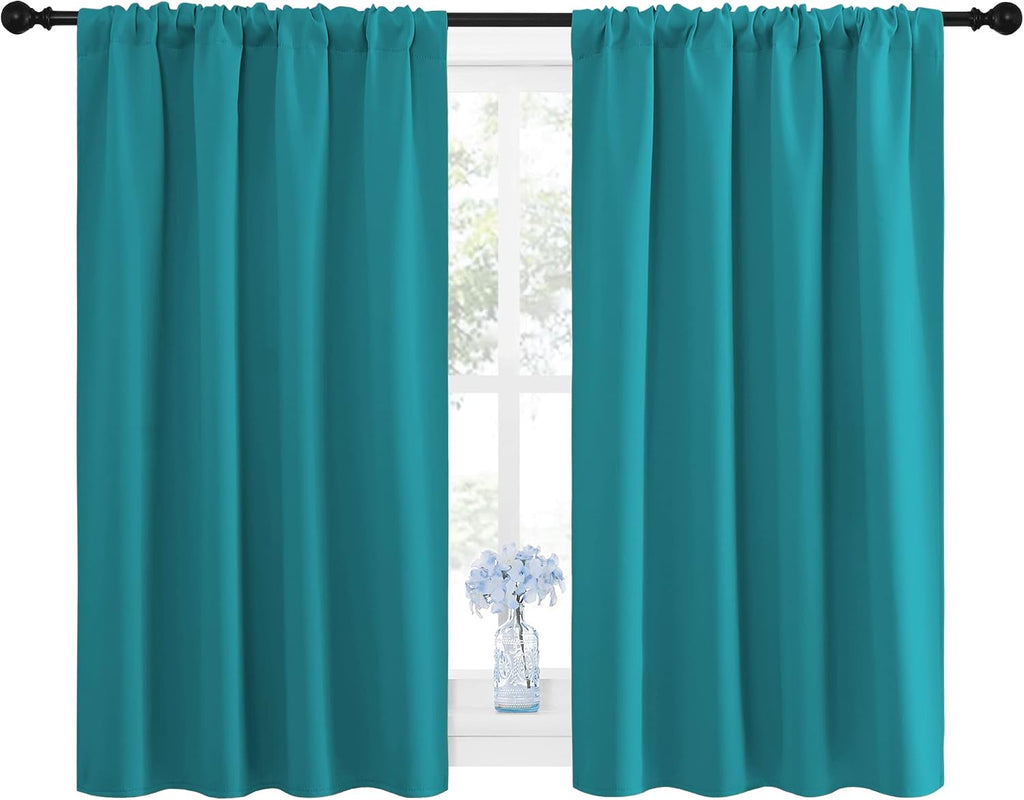 NICETOWN Peacock Blue Blackout Curtains Panels for Window, Thermal Insulated Rod Pocket Blackout Drapes/Draperies for Living Room (2…