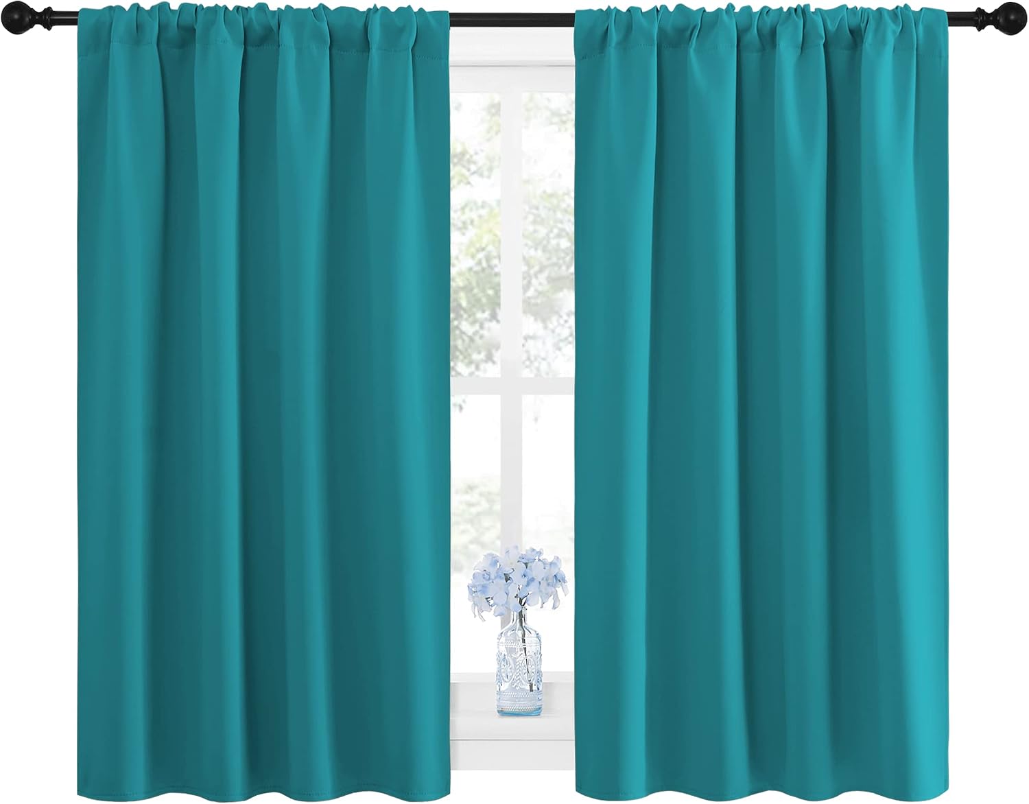 NICETOWN Peacock Blue Blackout Curtains Panels for Window, Thermal Insulated Rod Pocket Blackout Drapes/Draperies for Living Room (2…