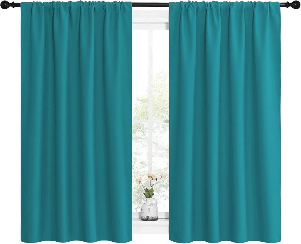 NICETOWN Peacock Blue Blackout Curtains Panels for Window, Thermal Insulated Rod Pocket Blackout Drapes/Draperies for Living Room (2…