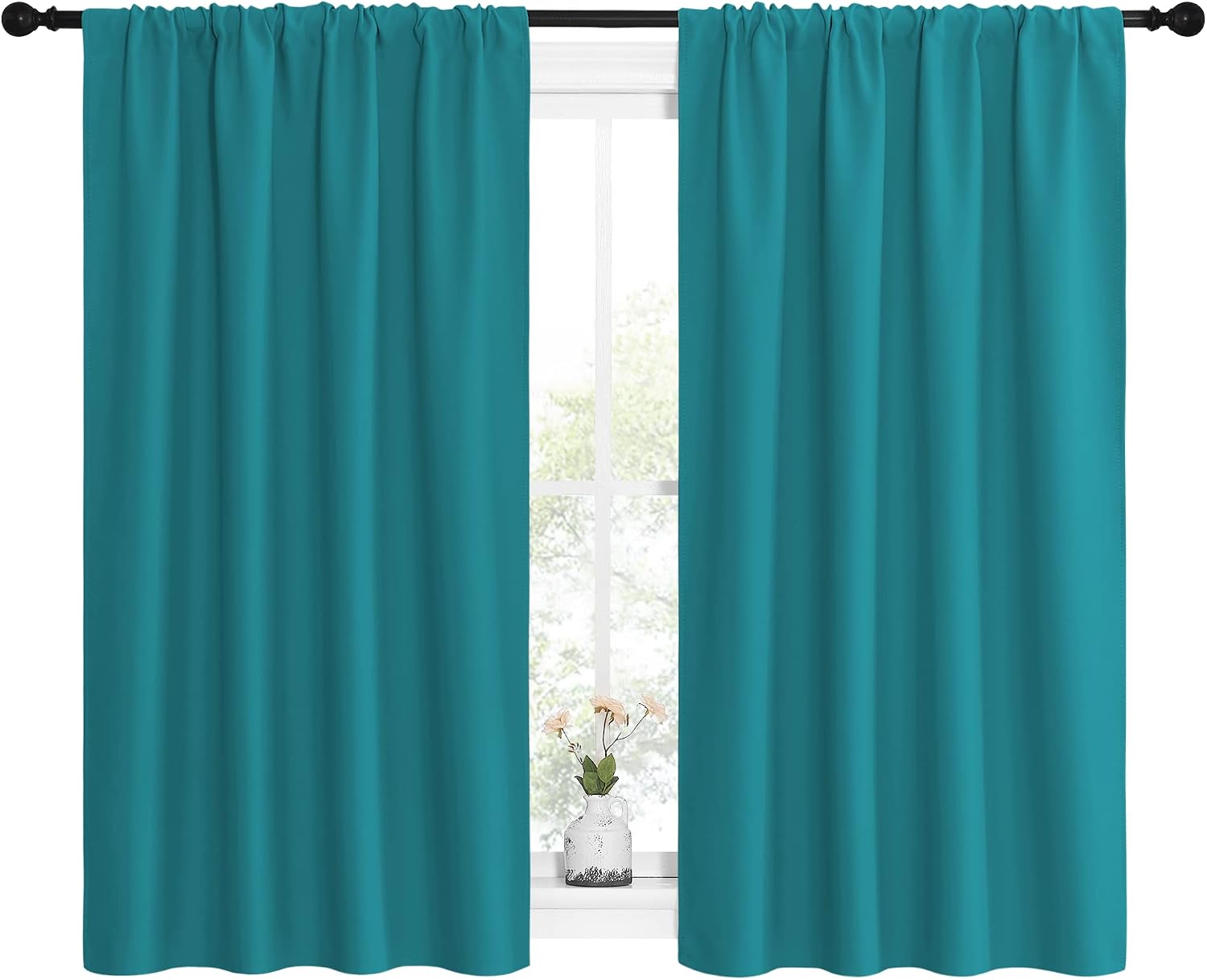 NICETOWN Peacock Blue Blackout Curtains Panels for Window, Thermal Insulated Rod Pocket Blackout Drapes/Draperies for Living Room (2…