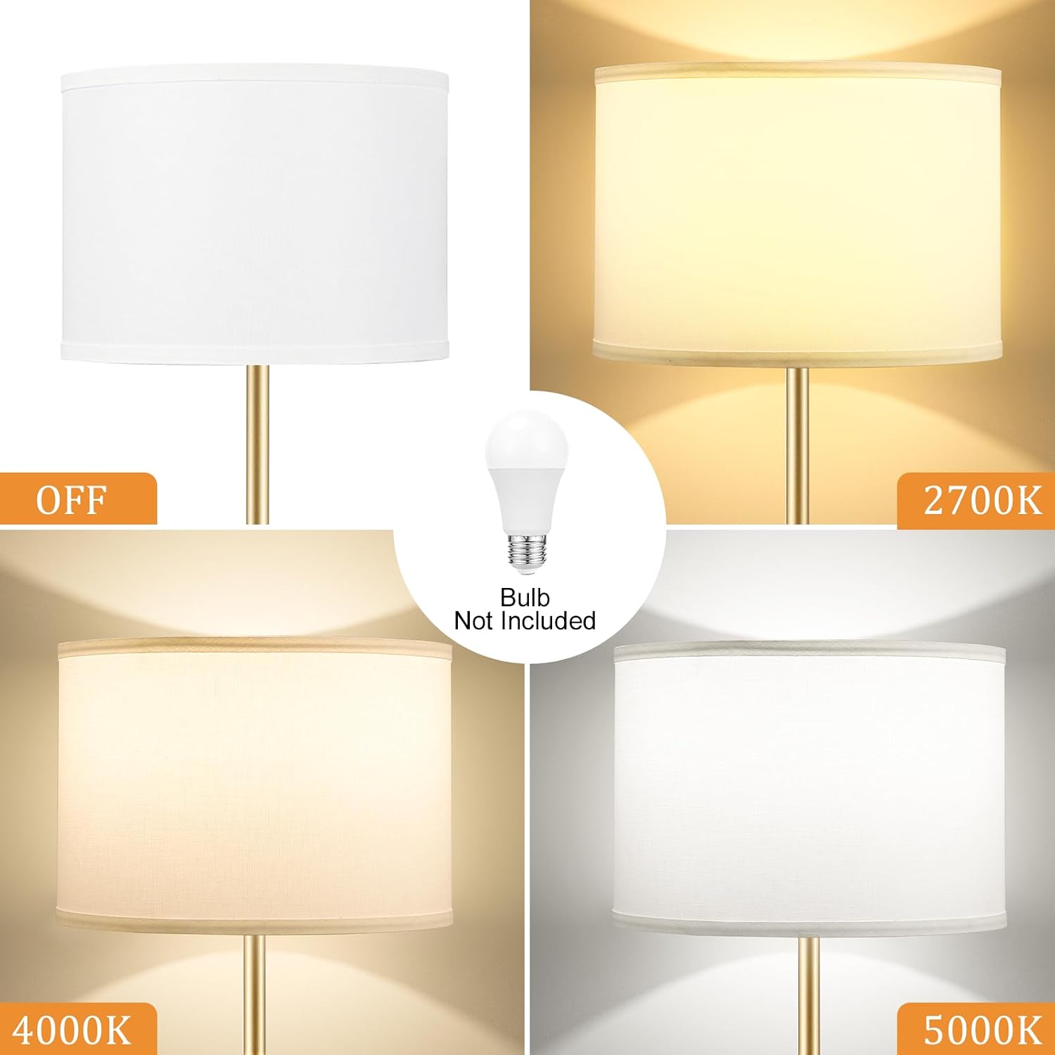 Ambimall 60'' Modern Floor Lamp with Shade, Tall Lamps for Living Room, Bedroom, Office, Dining Room, Gold & Black Lamp Pole(Without Bulb)…