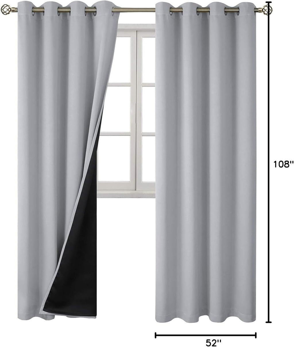 BGment 100% Blackout Curtains 108 Inch Long 2 Panles Set, Thermal Insulated Total Light Locking Soundproof Grommet Curtains & Drapes for Li…
