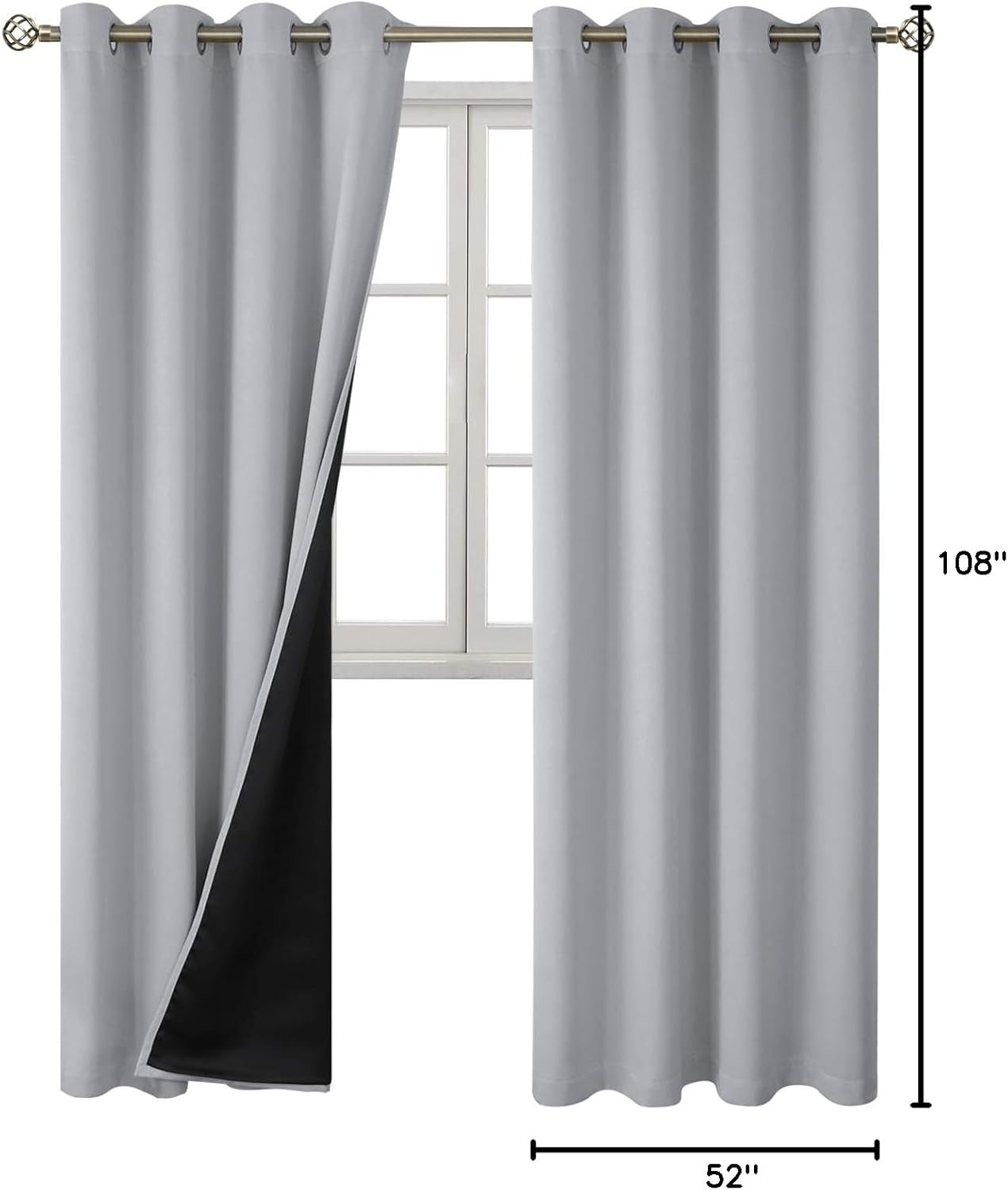 BGment 100% Blackout Curtains 108 Inch Long 2 Panles Set, Thermal Insulated Total Light Locking Soundproof Grommet Curtains & Drapes for Li…