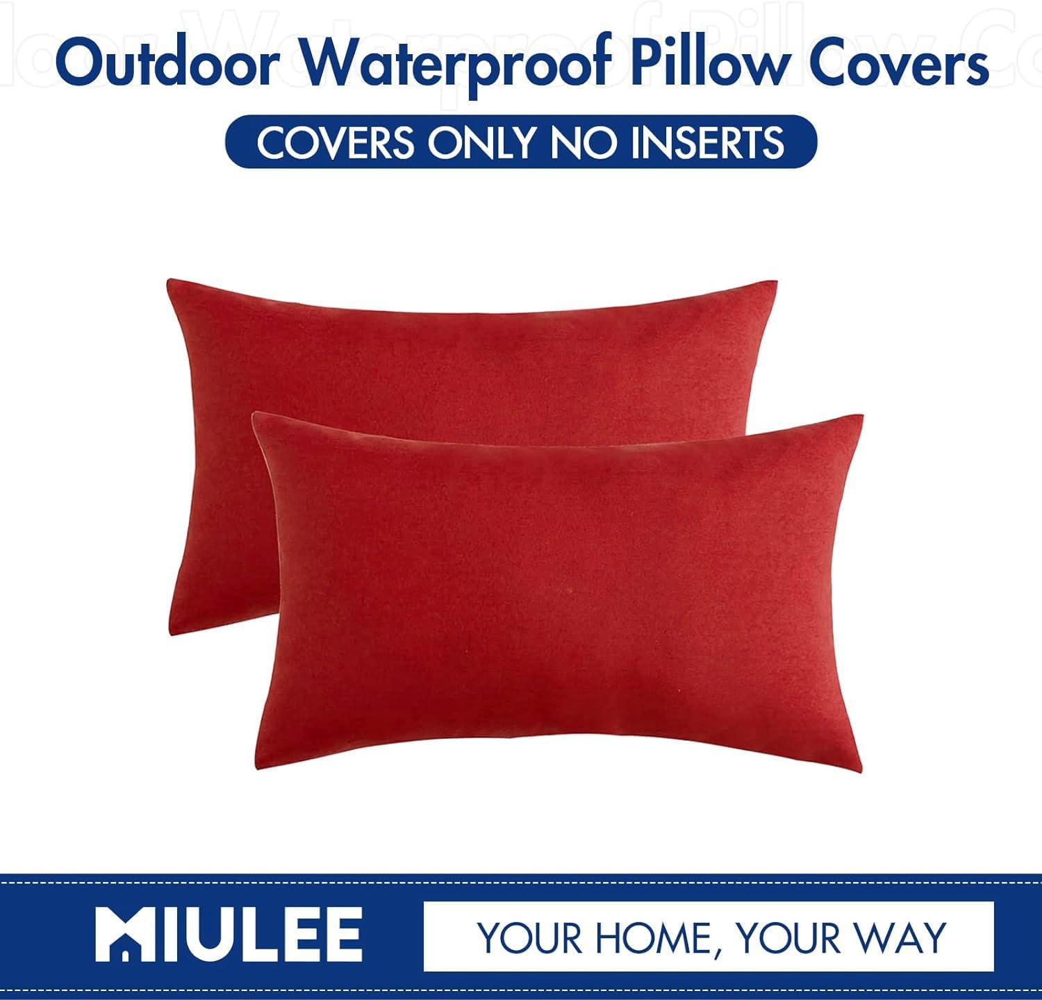 Miulee Pack of 2 Decorative Outdoor Solid Waterproof Throw Pillow Covers Faux Linen Garden Farmhouse Cushion Cases for Summer Patio Tent Ba…