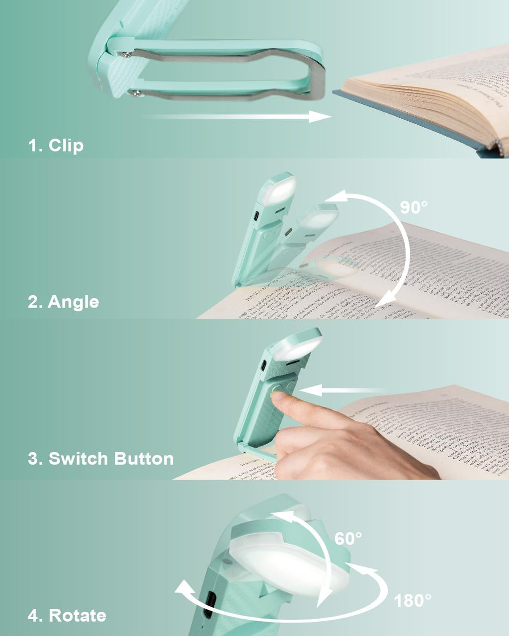 HEMONNKAM Book Reading Light, Rechargeable Clip on Booklight, Eye Caring 3 Color Temperatures & 5 Brightness Levels, Night Use for Bed…