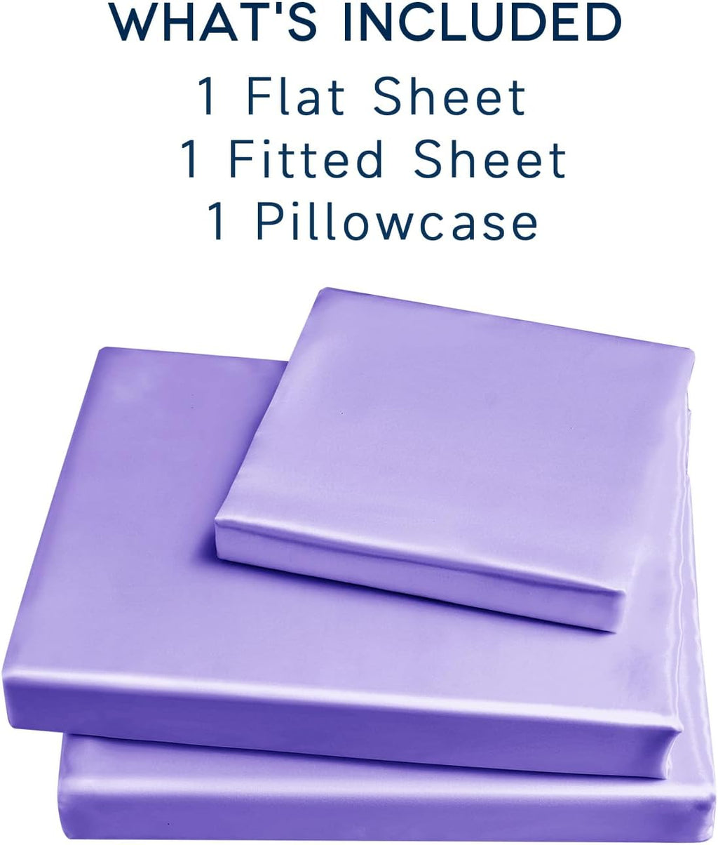 Golal Satin Sheets Twin Size - 3 Pieces Luxury Silky Soft Bed Sheets for Kids, Wrinkle-Free Lavender Satin Silk Sheet Set with 1 Deep Pocke…