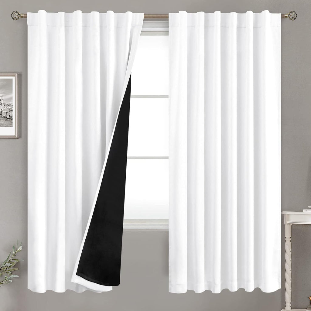 BGment Pure White 100% Blackout Curtains with Black Liner, Rod Pocket and Back Tab Double Layer Full Room Darkening Window Thermal…