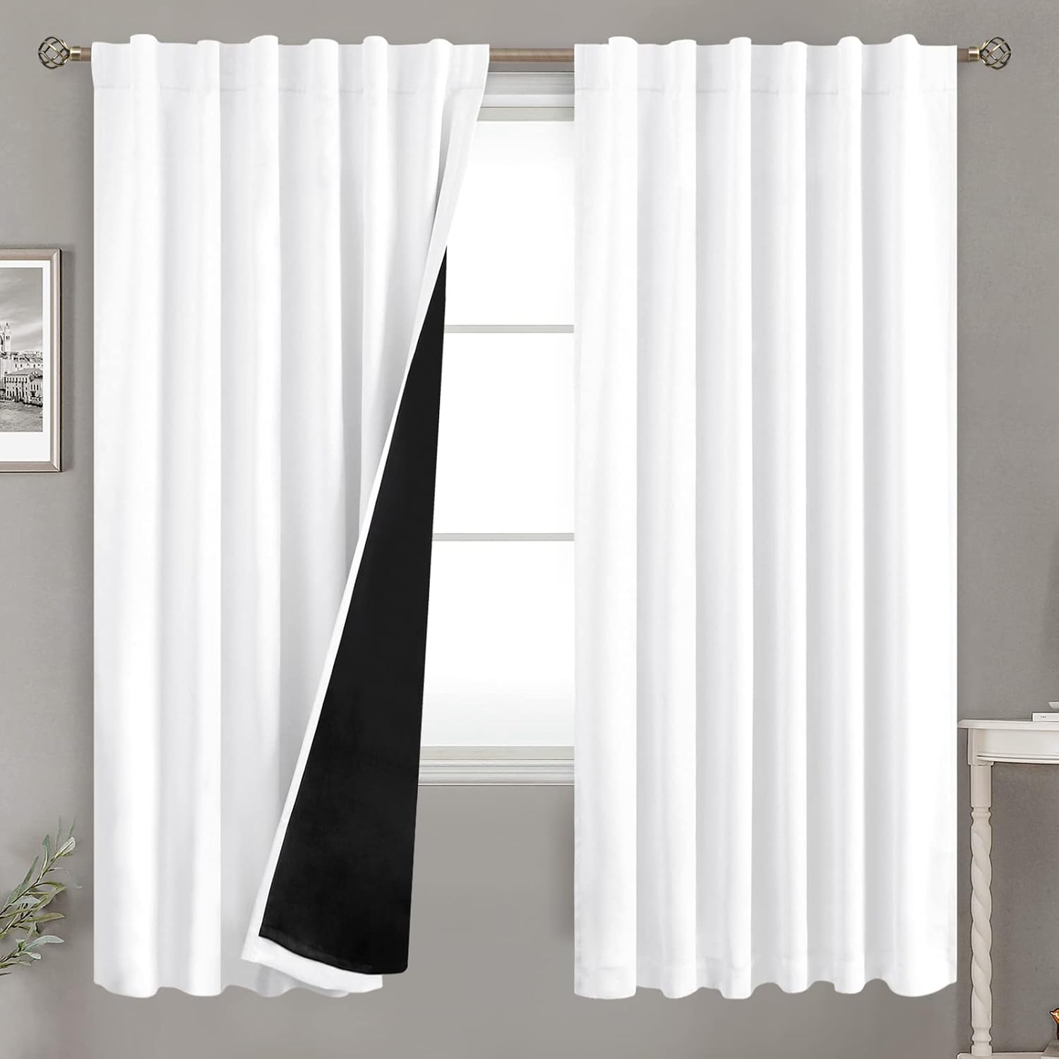 BGment Pure White 100% Blackout Curtains with Black Liner, Rod Pocket and Back Tab Double Layer Full Room Darkening Window Thermal…