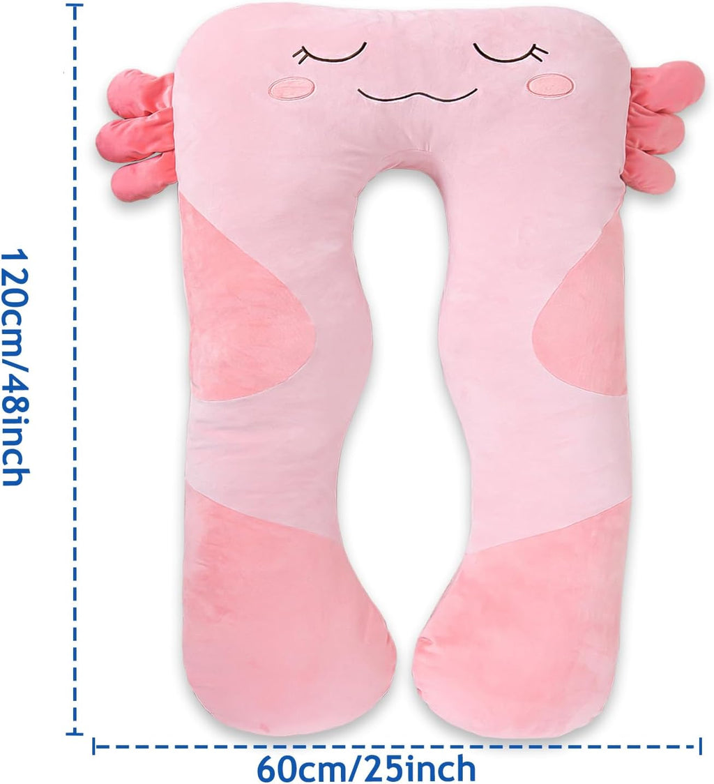 47x23 inch U Shaped Long Plush Body Pillows for Kids, Stuffed Animal Axolotl Soft Large Pillow for Sleeping, Big Cute Plushies, Washable…