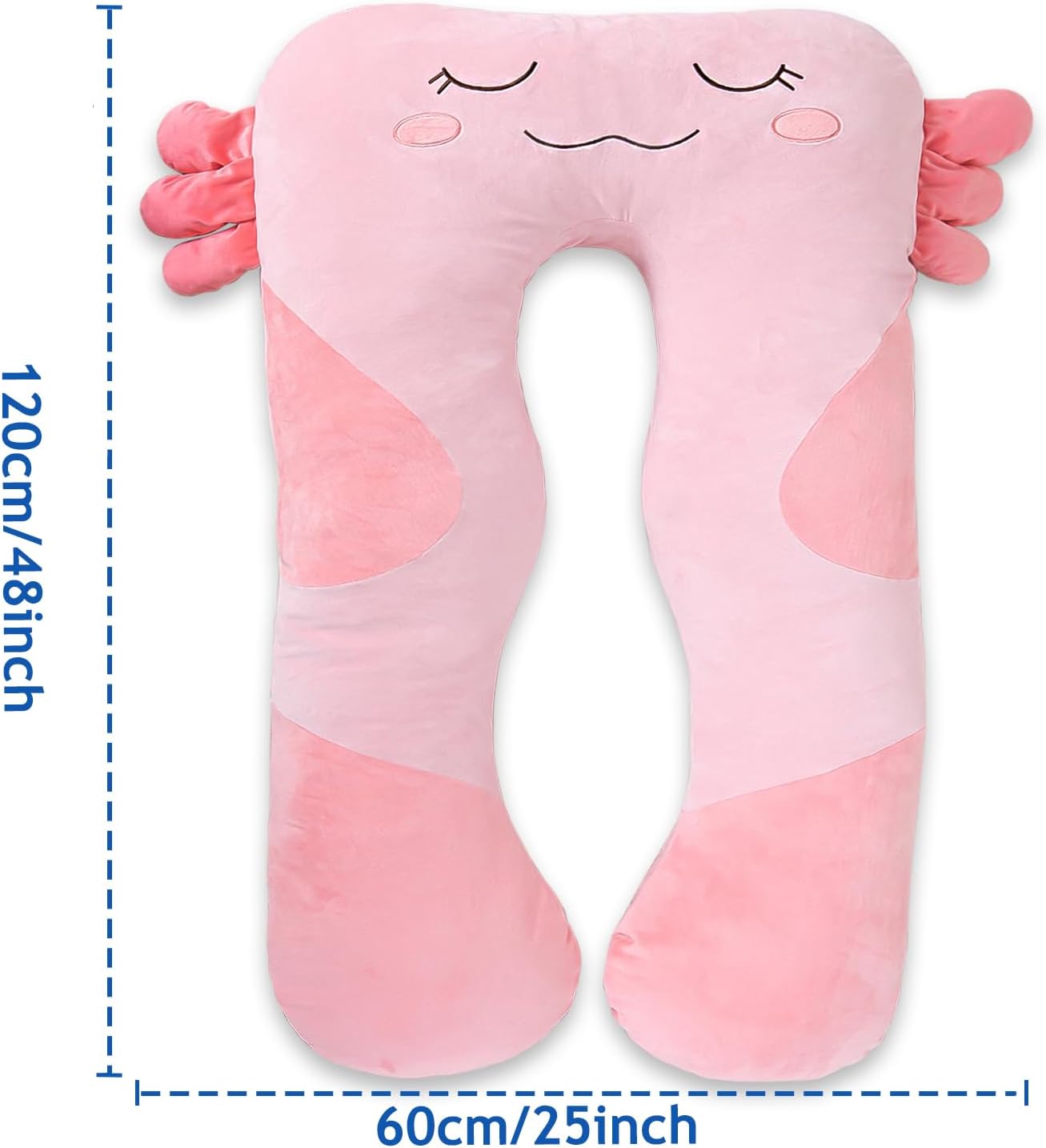 47x23 inch U Shaped Long Plush Body Pillows for Kids, Stuffed Animal Axolotl Soft Large Pillow for Sleeping, Big Cute Plushies, Washable…