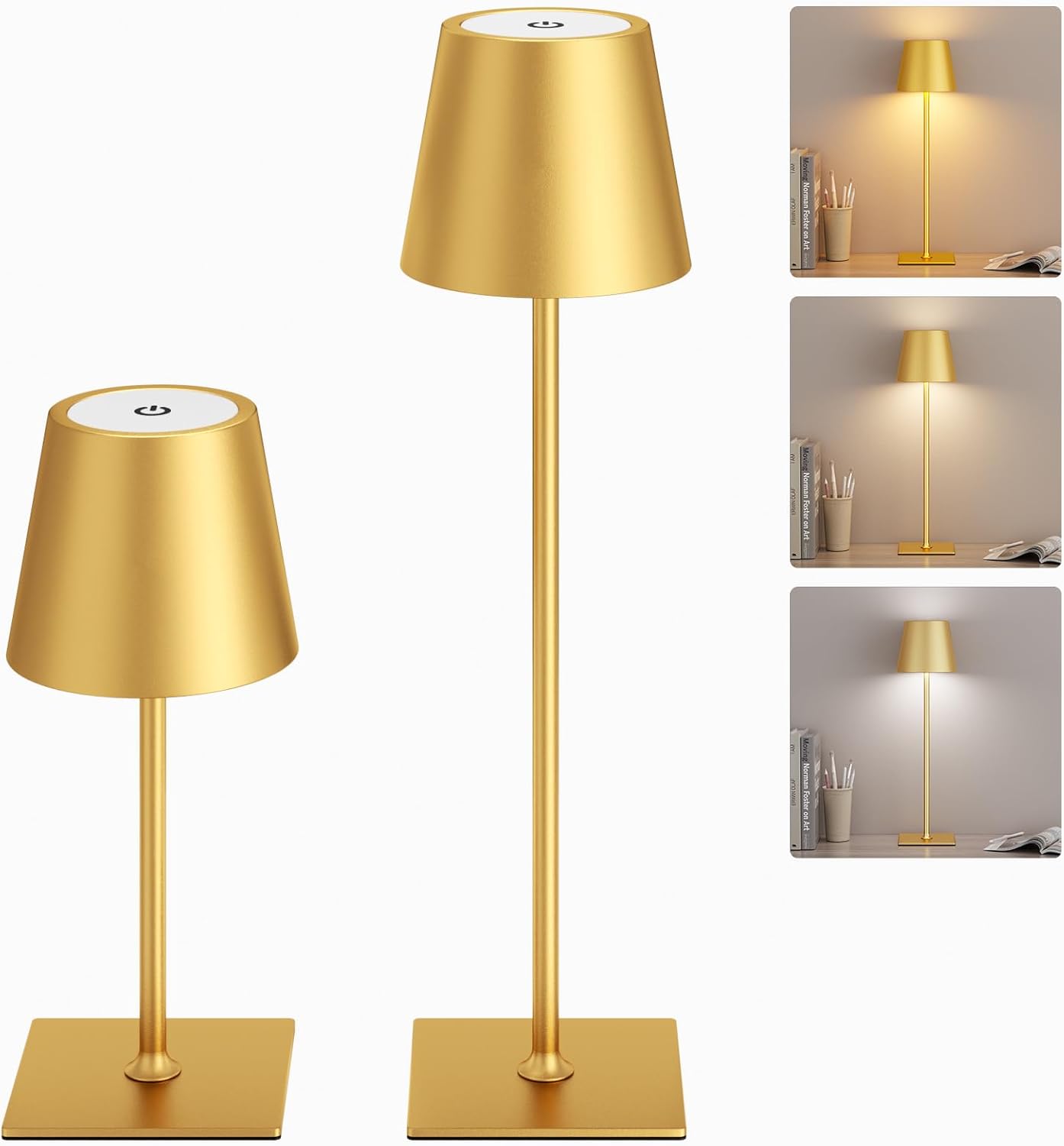 Kakanuo Gold Cordless Rechargeable Table Lamp 5000mAh Battery Operated Lamps, 3 Colors Stepless Dimming Touch Lamp for Living Room…
