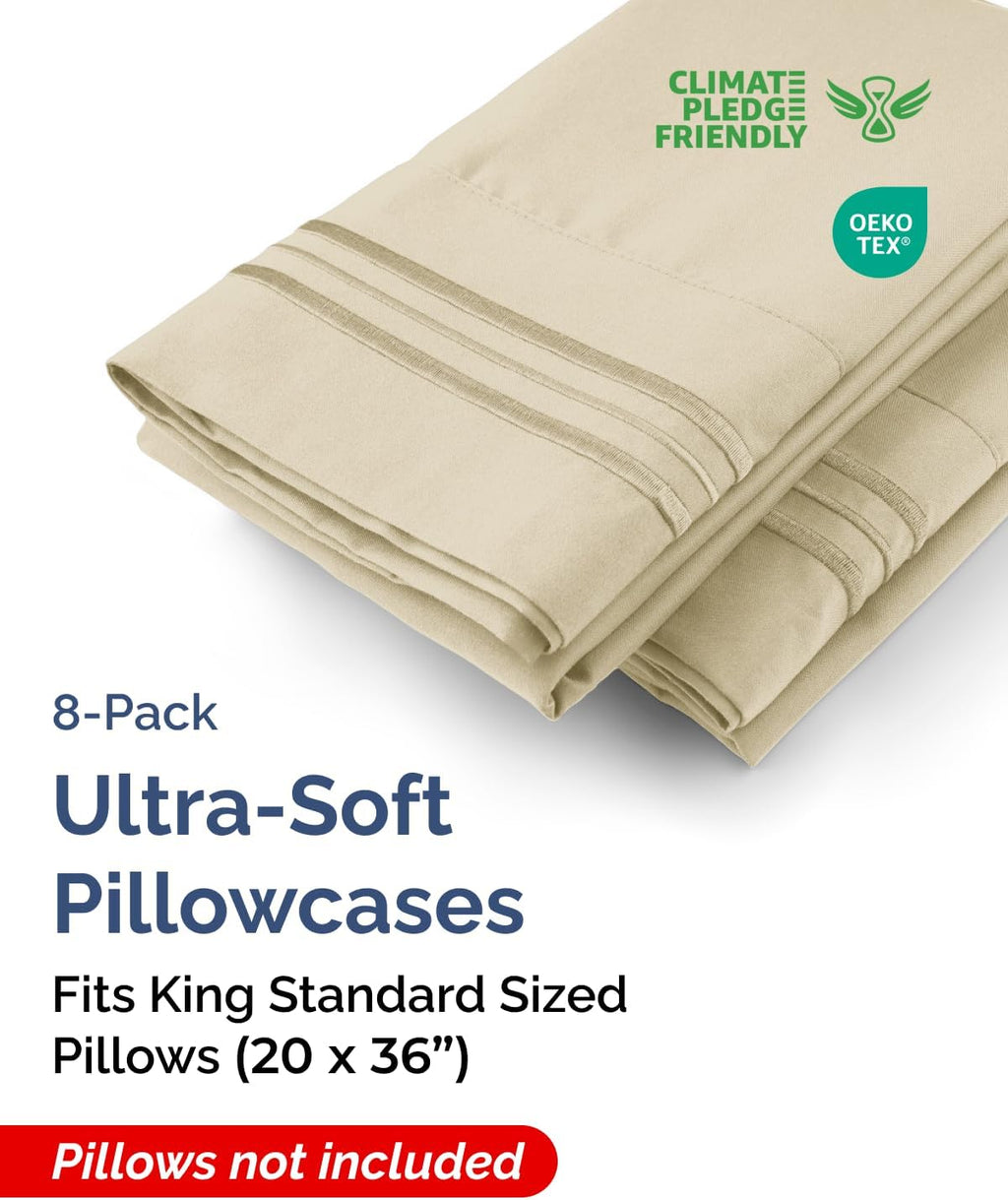 King Standard Pillow Cases Set of 8 - Ultra Soft Hotel Quality Pillowcase Covers - Comfy & Wrinkle Free - Shrink & Fade Resistant…