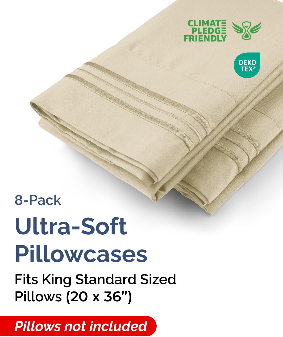 King Standard Pillow Cases Set of 8 - Ultra Soft Hotel Quality Pillowcase Covers - Comfy & Wrinkle Free - Shrink & Fade Resistant…