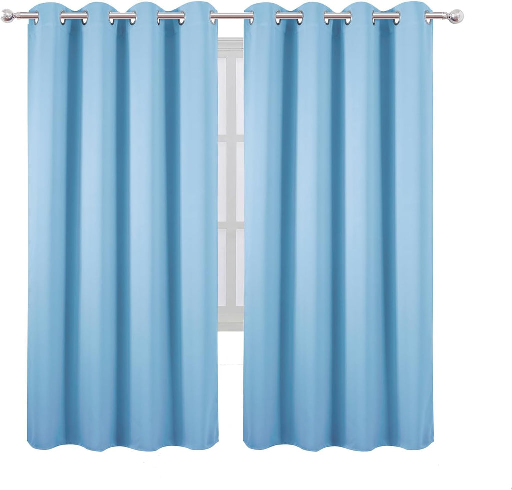 Lemomo Blackout Curtains 66 x 72 Inch Long Sky Blue Curtains Set of 2 Panels Room Darkening Curtains for Bedroom and Living Room 72 Inch Bl…