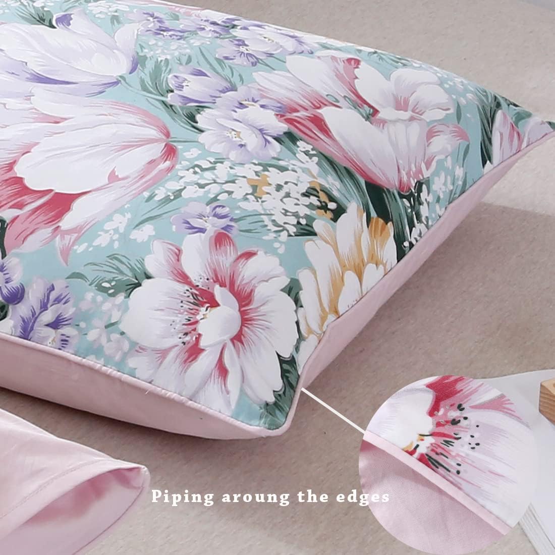Winlife 100% Cotton Pillowcases Queen Size Garden Floral Printed Pillow Cases Set of 2 Soft and Breathable Cooling Pillow Case (Queen 20x30…