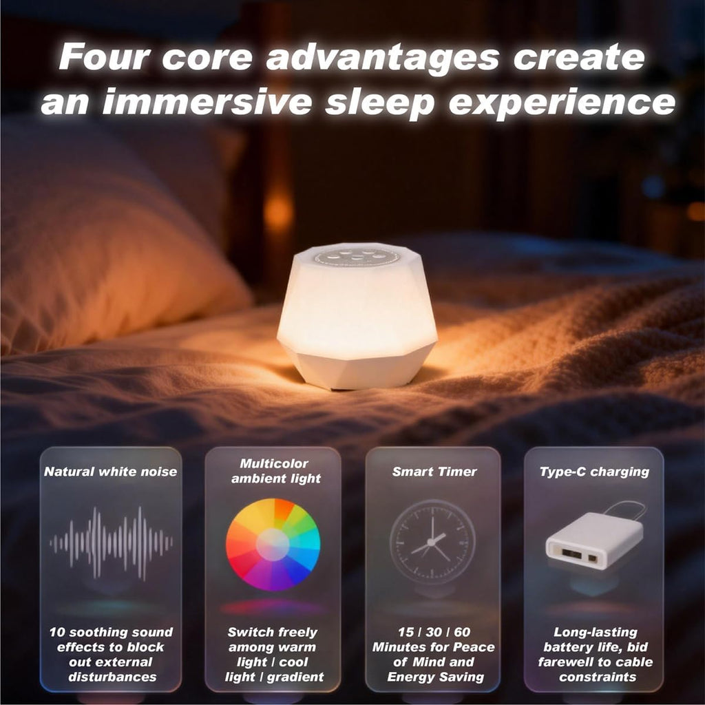Colorful Noise Sound Machine with 7-Color, 3 Dynamic Mode Night Lights, 10 Soothing Sounds and Sleep White Noise Machine, 3 timers…