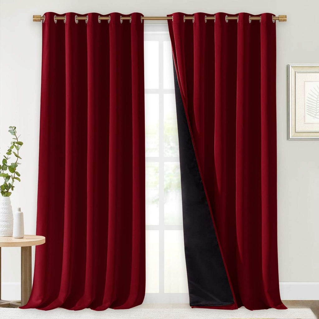 Nicetown Truly Blackout Drapes for Living Room, Heavy-Duty Full Light Shading Curtain Set with Black Liner Backing for Villa/Hall/Dorm Wind…