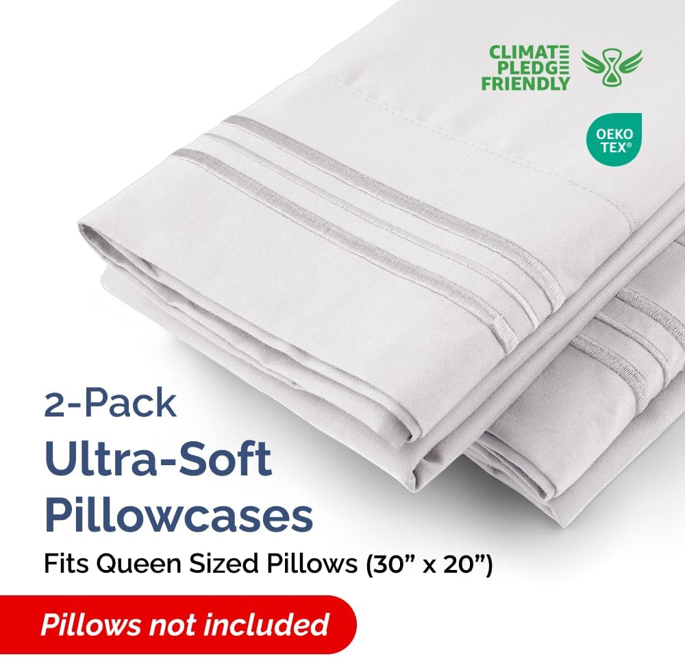 Queen Pillow Cases Set of 2 - Ultra Soft Hotel Quality Pillowcase Covers - Comfy, Cozy & Wrinkle Free - Shrinkage and Fade Resistant…