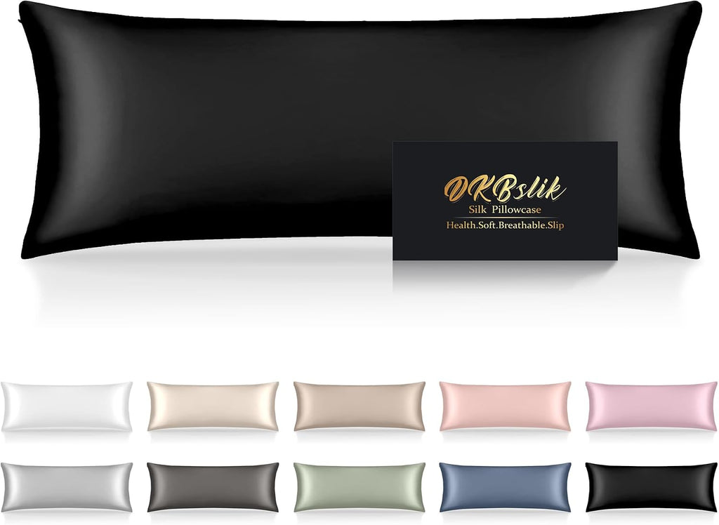Home Silk Body Pillow Pillowcase, Mulberry Silk Body Pillow Cases with Zipper, Smooth, Anti Acne, Cooling Sleep Both Sides Natural Silk Sat…