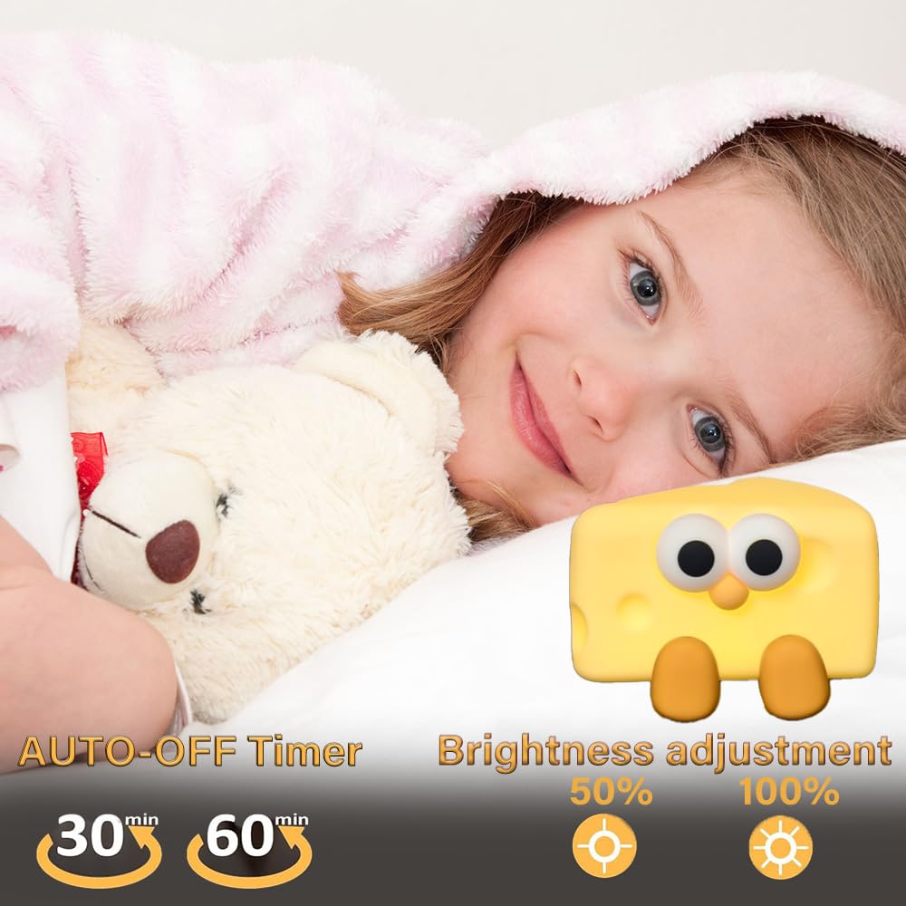 Led Cute Cheese Night Light, Dimmable Nursery Kawaii Lamps, Super Squishy Silicone USB Rechargeable Touch Control Night Lamp for Kids…