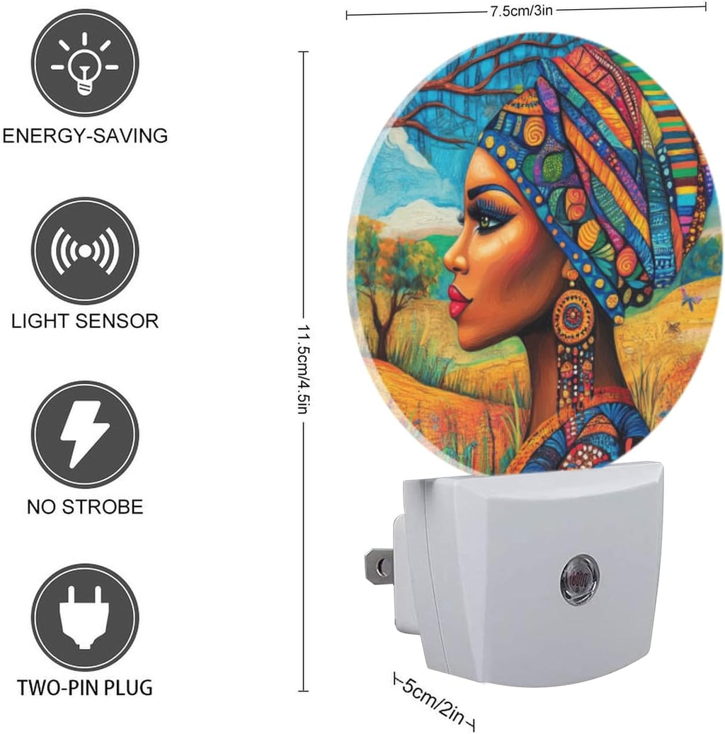 LED Night Lights Lamp with Dusk to Dawn Sensor, African Woman with Strong Ethnic Style Night Light Plug Into Wall for Kids Room, Bedroom…