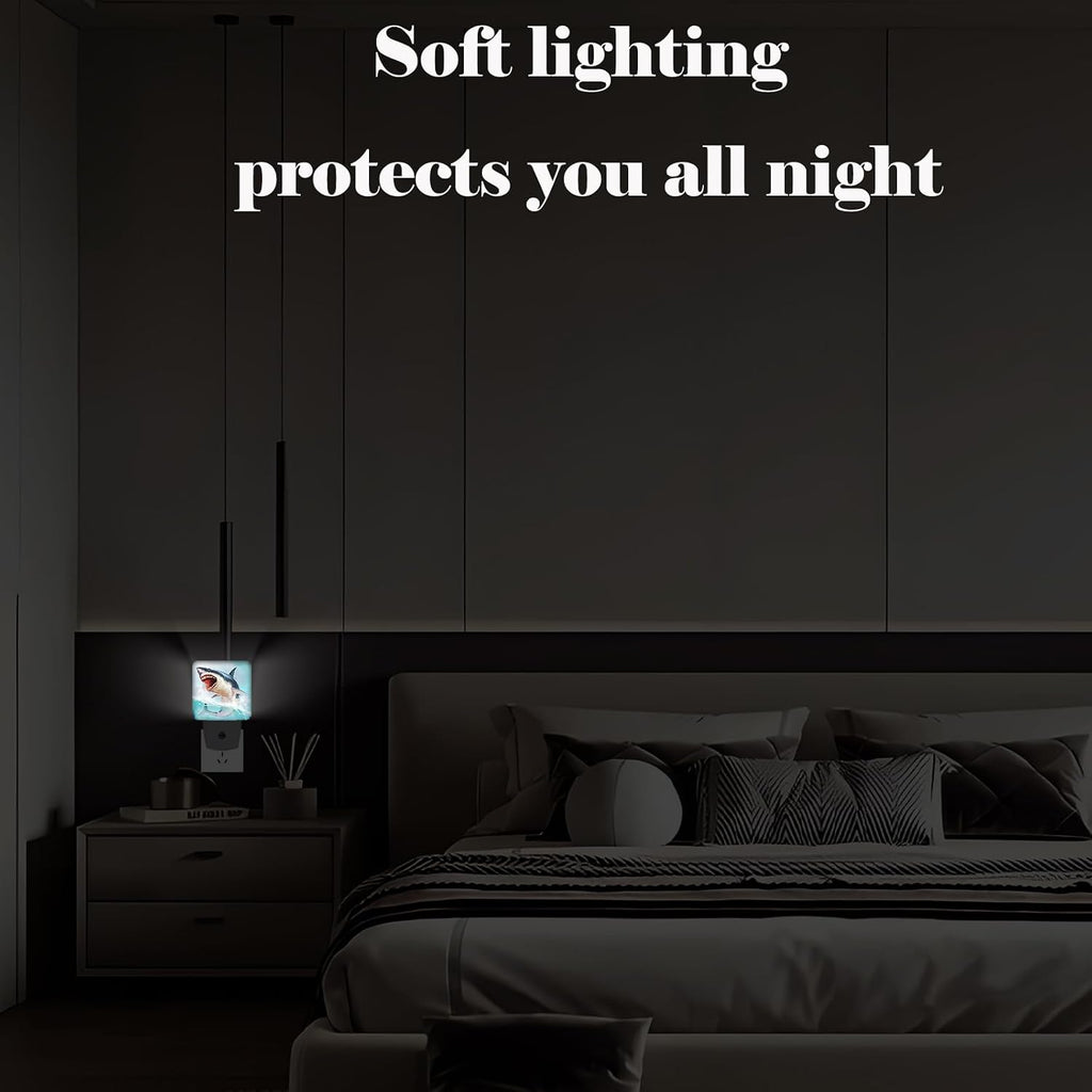 Great White Shark Night Light, Plug Into Wall for Boys Girls Bedroom Decorative Square Night Light Lamp 0.5w Sleep Friendly