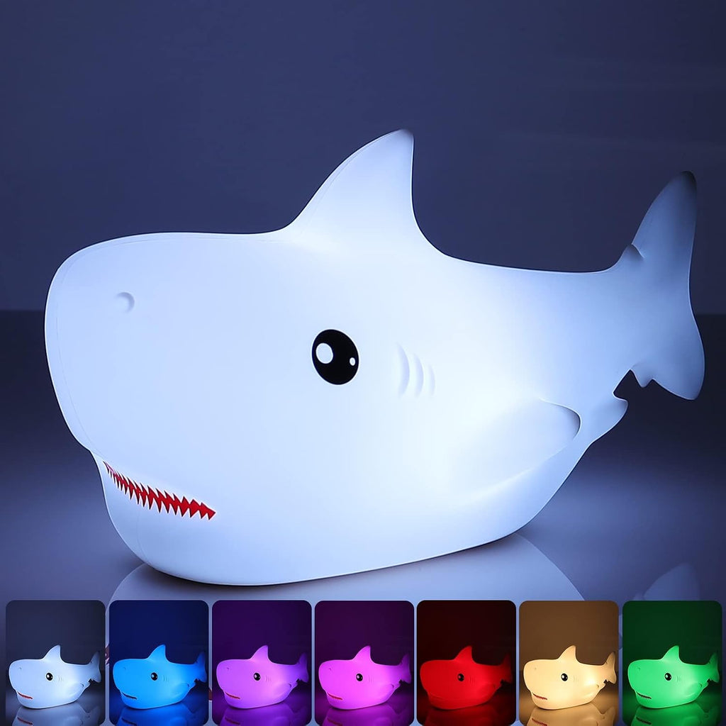LOVERUIS Shark Night Light for Children, 7 Color Changing LED Portable Touch Baby Lamp, USB Rechargeable Silicone Animal Night Light for…