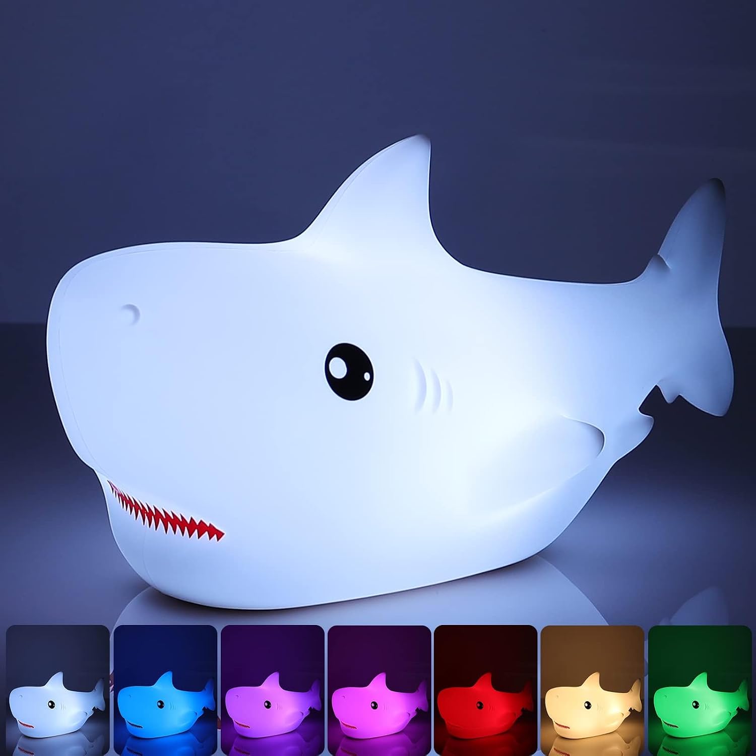 LOVERUIS Shark Night Light for Children, 7 Color Changing LED Portable Touch Baby Lamp, USB Rechargeable Silicone Animal Night Light for…