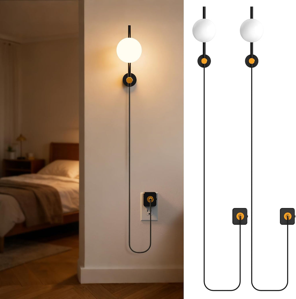 JandCase Night Lights Plug into Wall, 2 Pack 3000K Round Milky Night Light with 1.5M Braided Cord, 0-100 LM Adjustable Plug in…