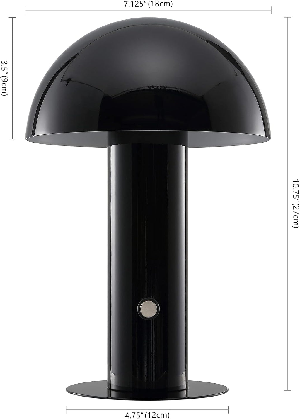 JONATHAN Y 10.75" Black Rechargeable LED Mushroom Table Lamp, Cordless Portable Bedside Lamp for Living Room Bedroom, 3-Way Dimmable…