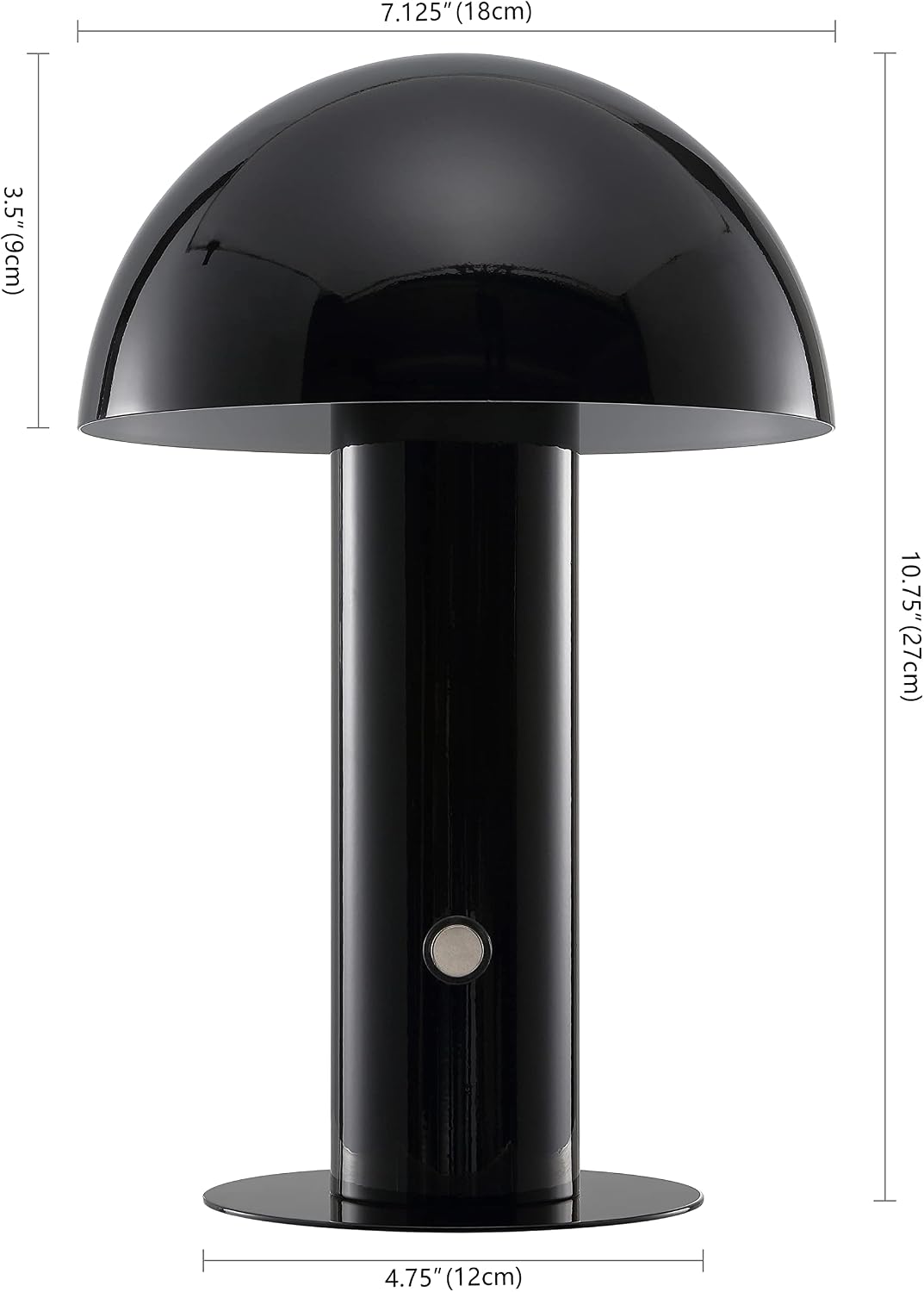 JONATHAN Y 10.75" Black Rechargeable LED Mushroom Table Lamp, Cordless Portable Bedside Lamp for Living Room Bedroom, 3-Way Dimmable…