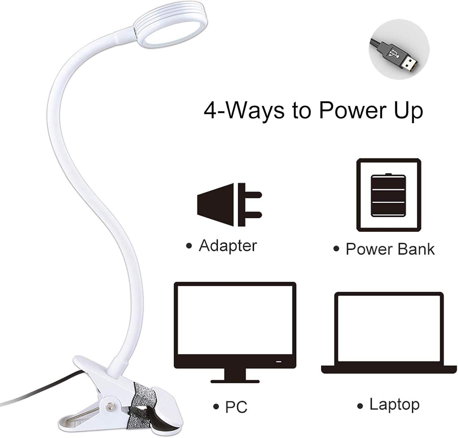 LEPOWER Clip on Light/Reading Lights/Book Light Color Changeable/Night Lights Clip on for Desk, Bed Headboard and Computers, Adapter…
