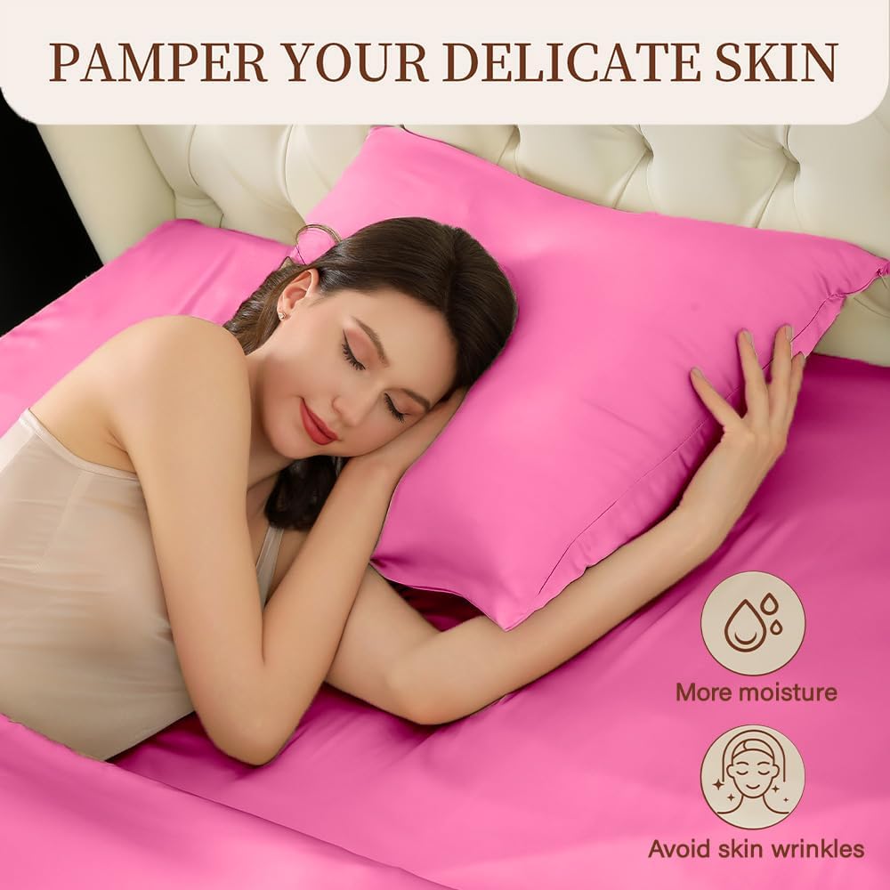 Mulberry Silk Pillow Cases Queen Size with Hidden Zipper, Ultra Smooth and Soft Breathable Cooling Silk Satin Pillowcase for Hair and…