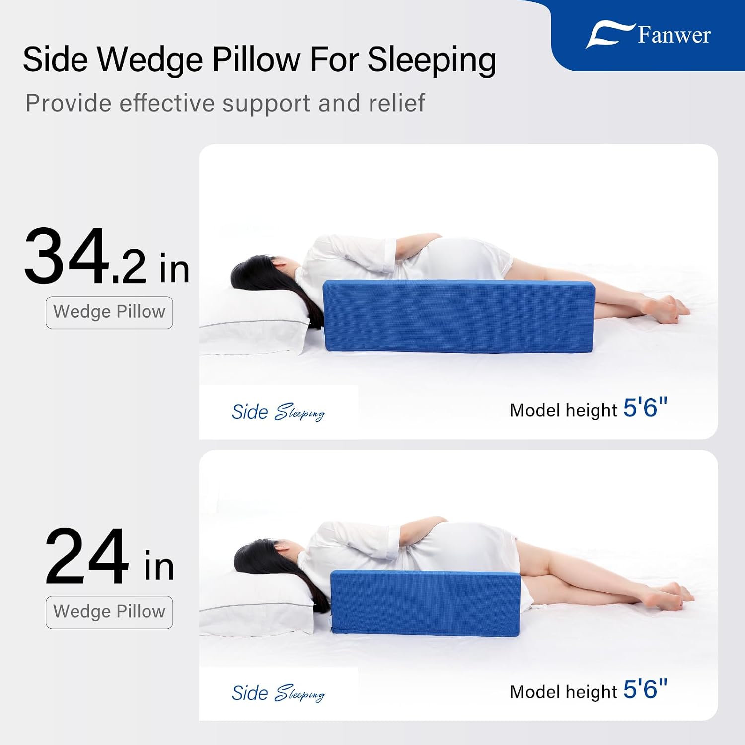 Fanwer 34.2in Bed Wedges & Body Positioners, 30 Degree Wedge Pillow for Side Sleeping/After Surgery, Triangle Foam Bed Wedge Pillow with Bl…
