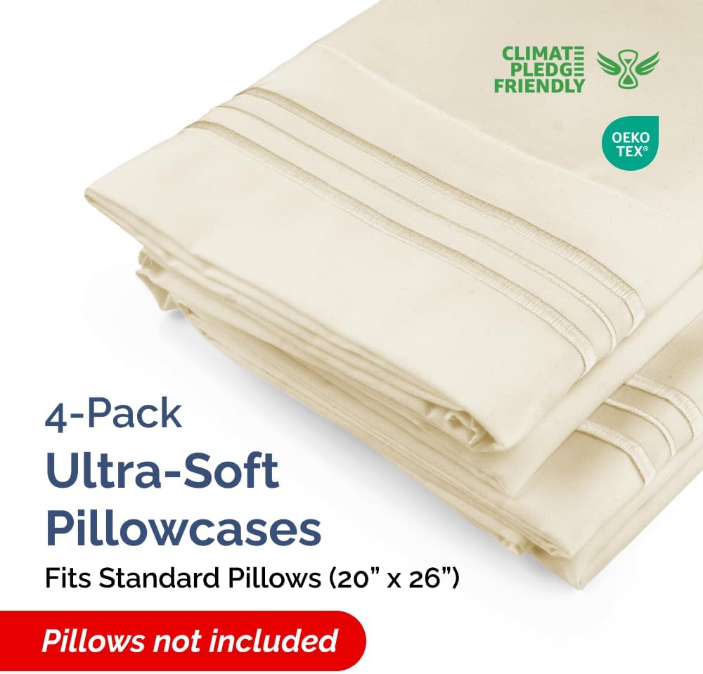 Standard Pillow Cases Set of 4 - Ultra Soft Hotel Quality Pillowcase Covers - Comfy Bedding for Women, Men, Kids & Teens - Machine…