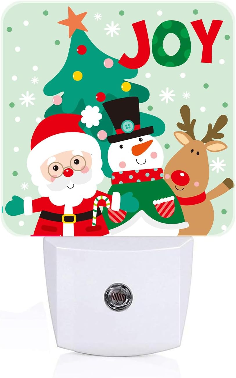 Santa Claus Snowman and Reindeer Night Light, Plug Into Wall with Dusk To Dawn Light Sensors, Warm Nightlights for Bedroom, Bathroom…