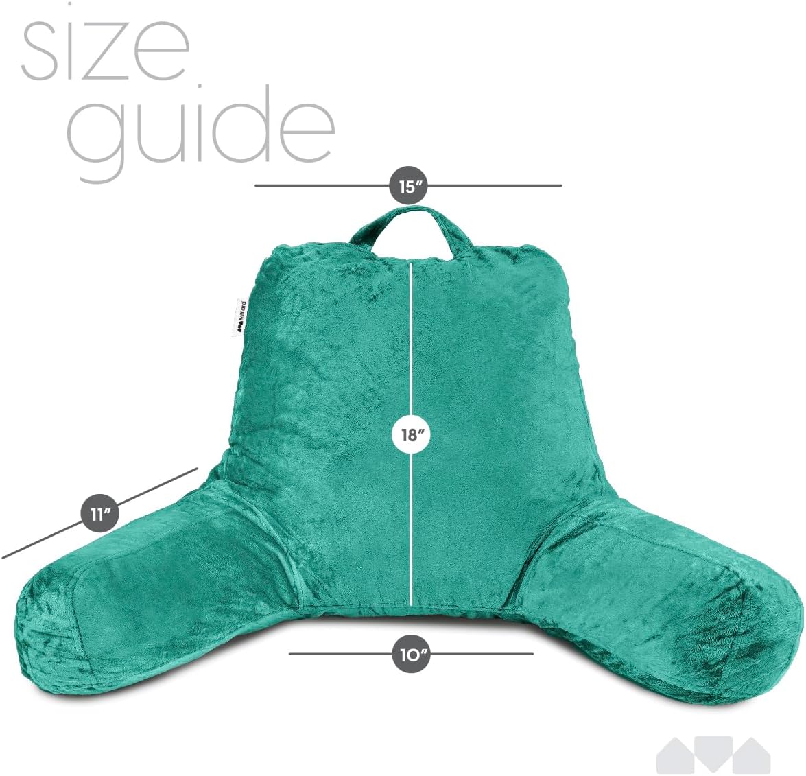 Milliard Reading Pillow with Arms, Teal, Shredded Memory Foam Back Pillow for Bed Sitting Up - Sit Up Backrest Support for Reading & Rest…