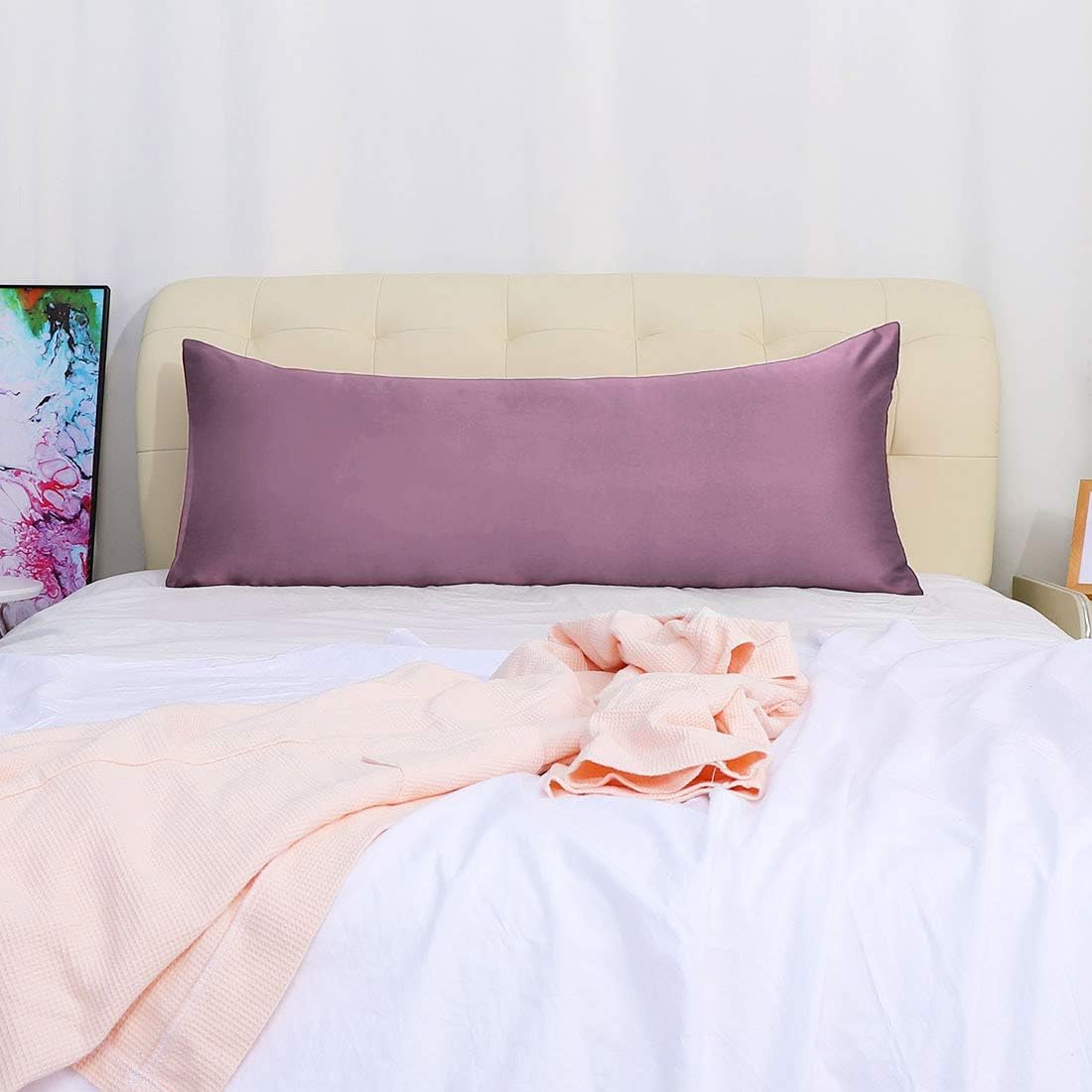 uxcell Body Pillow Cover, 20x54 Inch Mauve Silky Satin Body Pillowcases for Hair and Skin, Soft Cooling Smooth Pillow Case with Envelope…