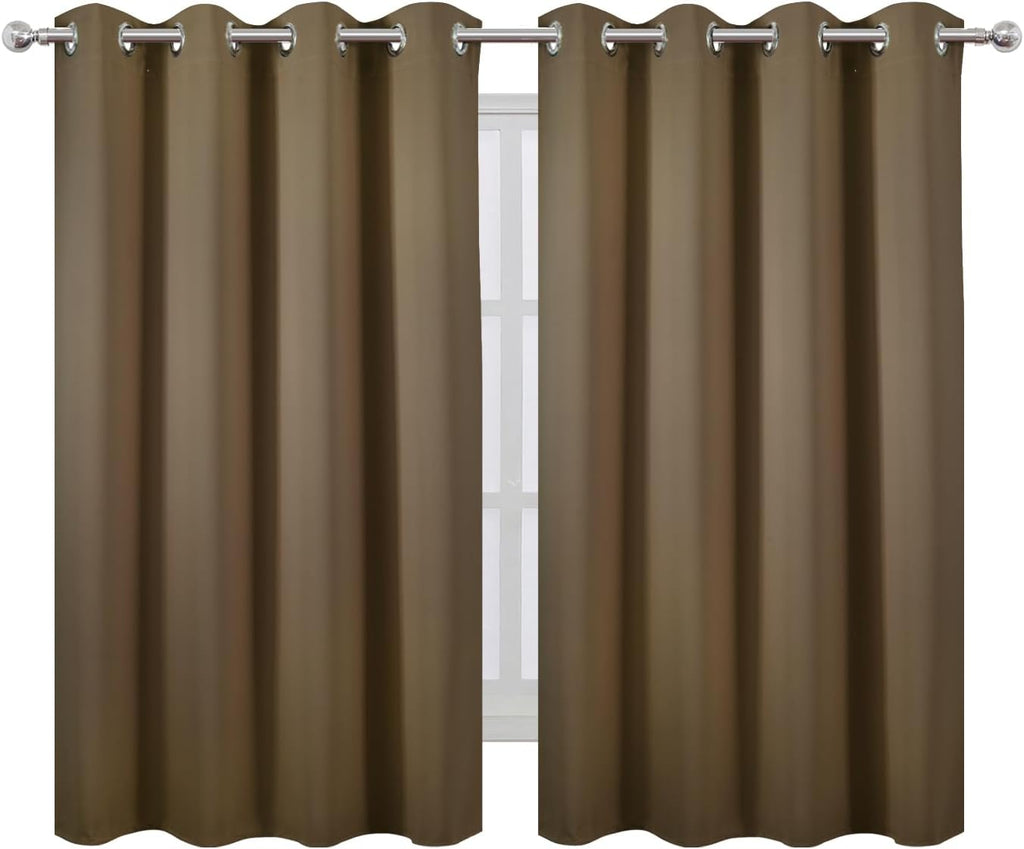 Lemomo Blackout Curtains 66 x 54 Inch Long Brown Curtains Set of 2 Panels Room Darkening Curtains for Bedroom and Living Room 54 Inch silver